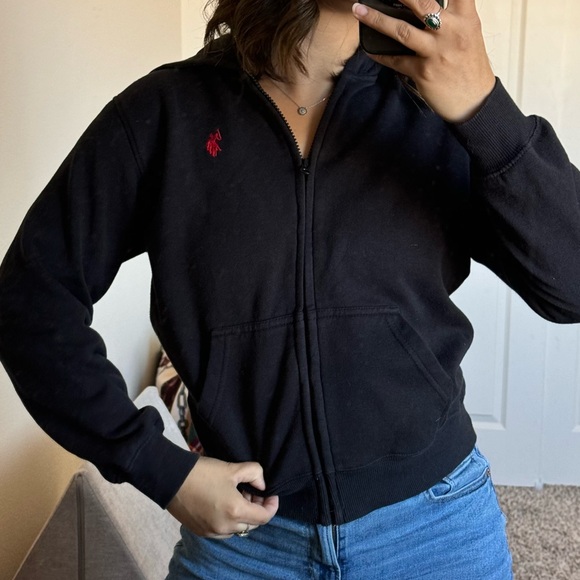 Vintage US Polo Black Zip-Up Hoodie with Red Logo - Picture 1 of 6
